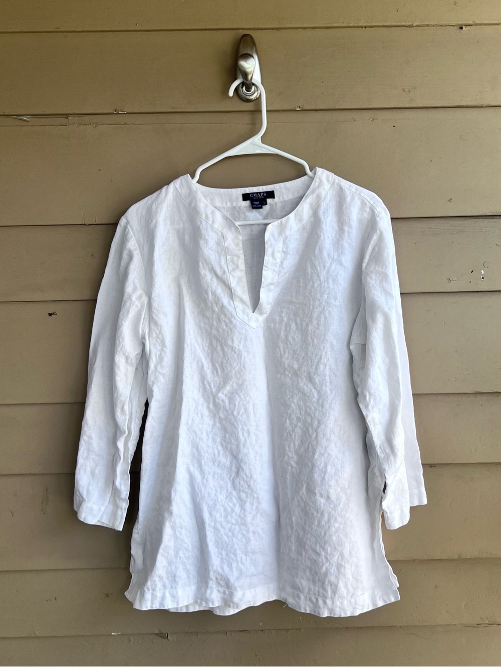 Chaps White 100% Linen Tunic Top Size L Summer Beach Breathable